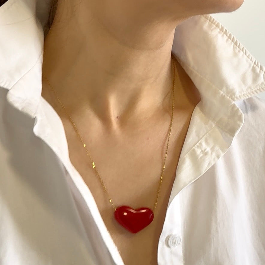 Colar Aço Inoxidável Coração Vermelho