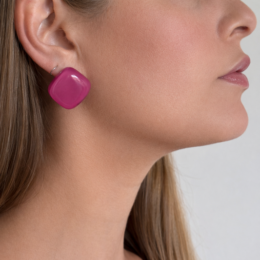 Brinco Quadrado Rosa Fúcsia - Fridali Shop