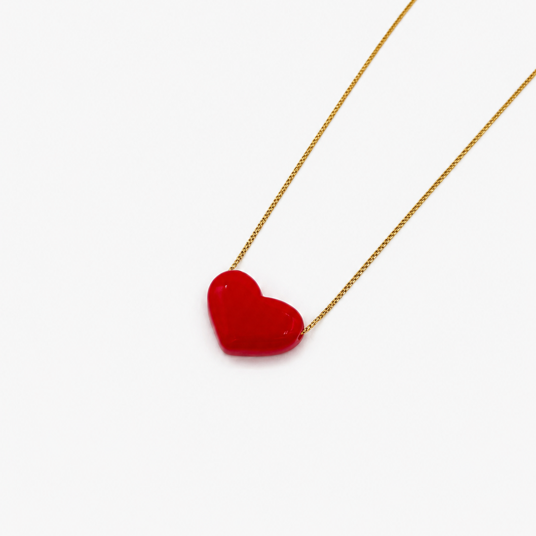 Colar Aço Inoxidável Coração Vermelho
