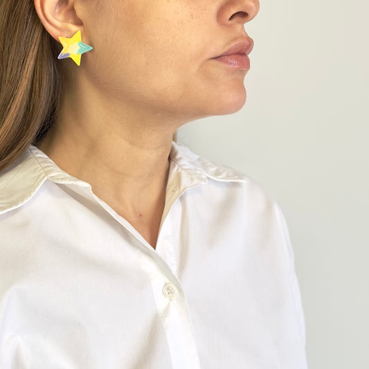 Brinco Estrela Amarelo, Turquesa, Lilás e Marfim