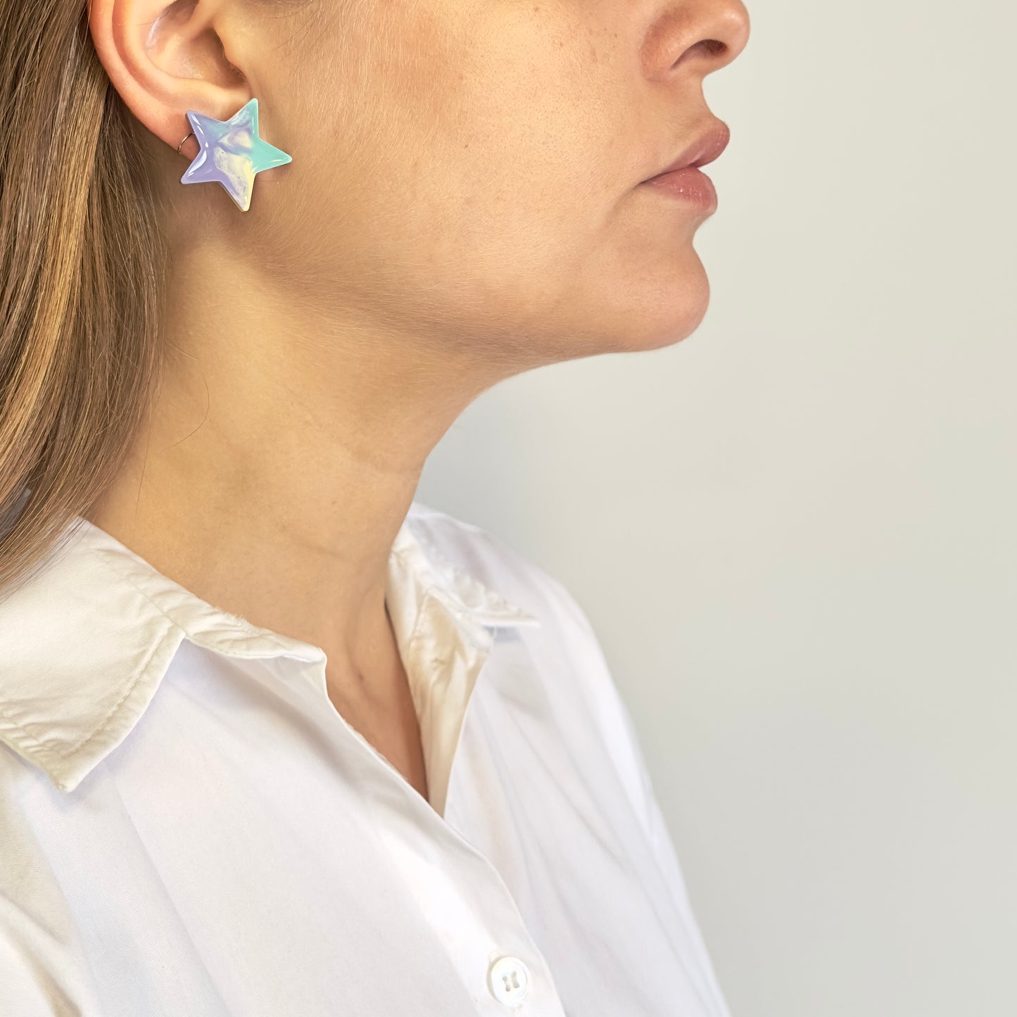 Brinco Estrela Lilás, Turquesa e Marfim