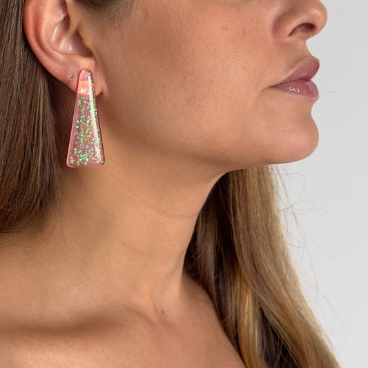 Brinco Pino Rosa Translúcido com Glitter - Fridali Shop