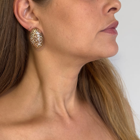 Brinco Oval rose gold glitter - Fridali Shop