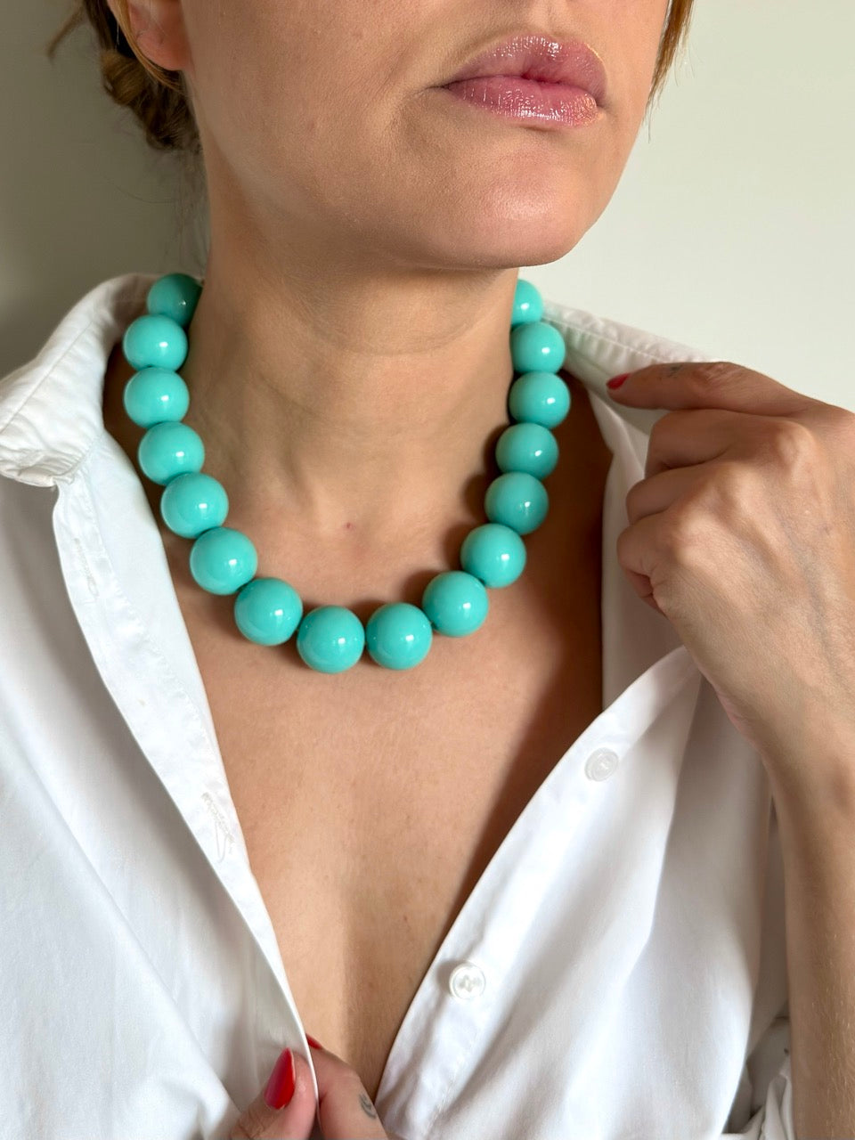 Colar de Bolas Grandes Azul Turquesa - Fridali Shop